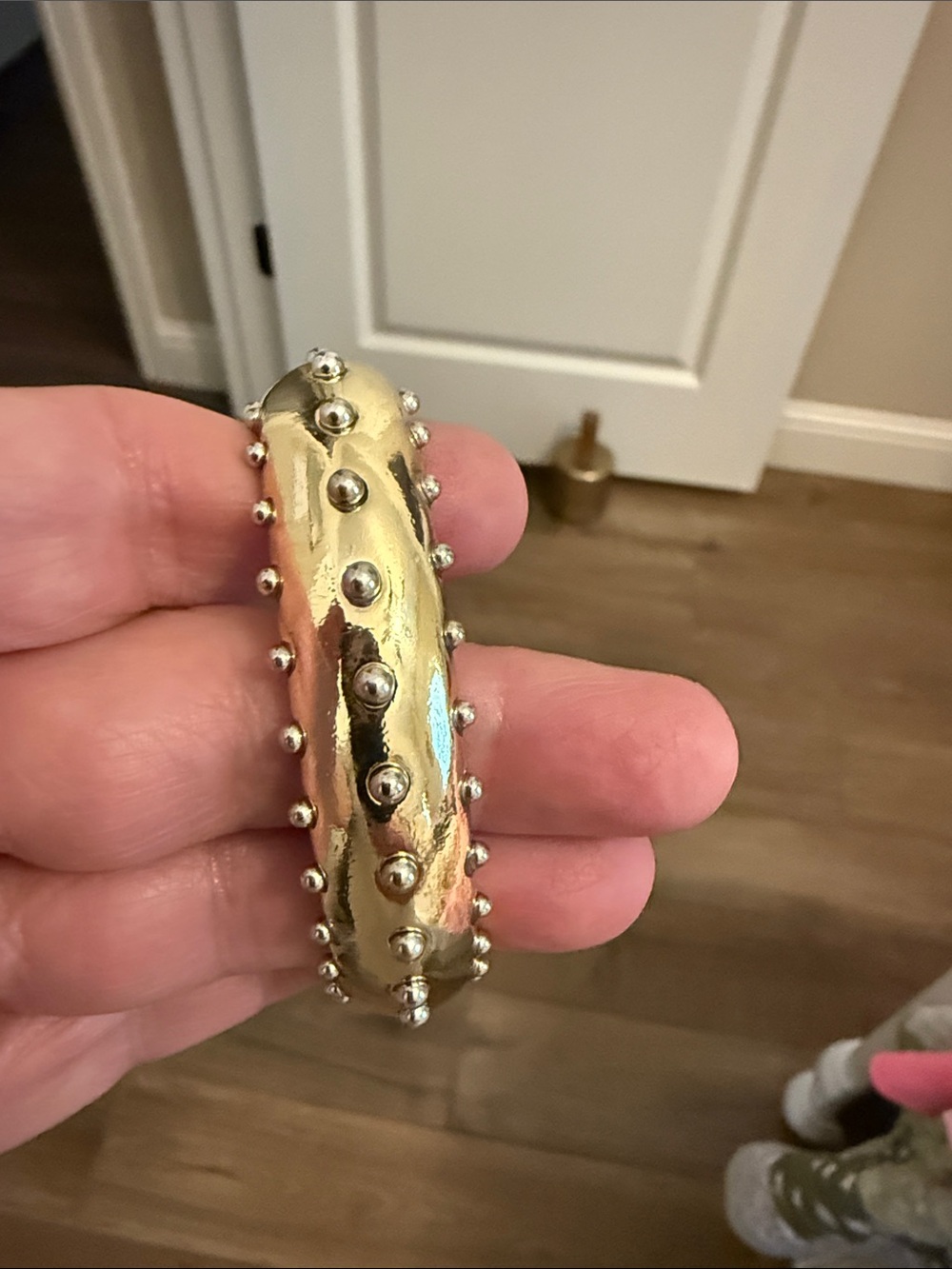 Gold Beaded Dome Bangle Bracelet - Women Jewelry